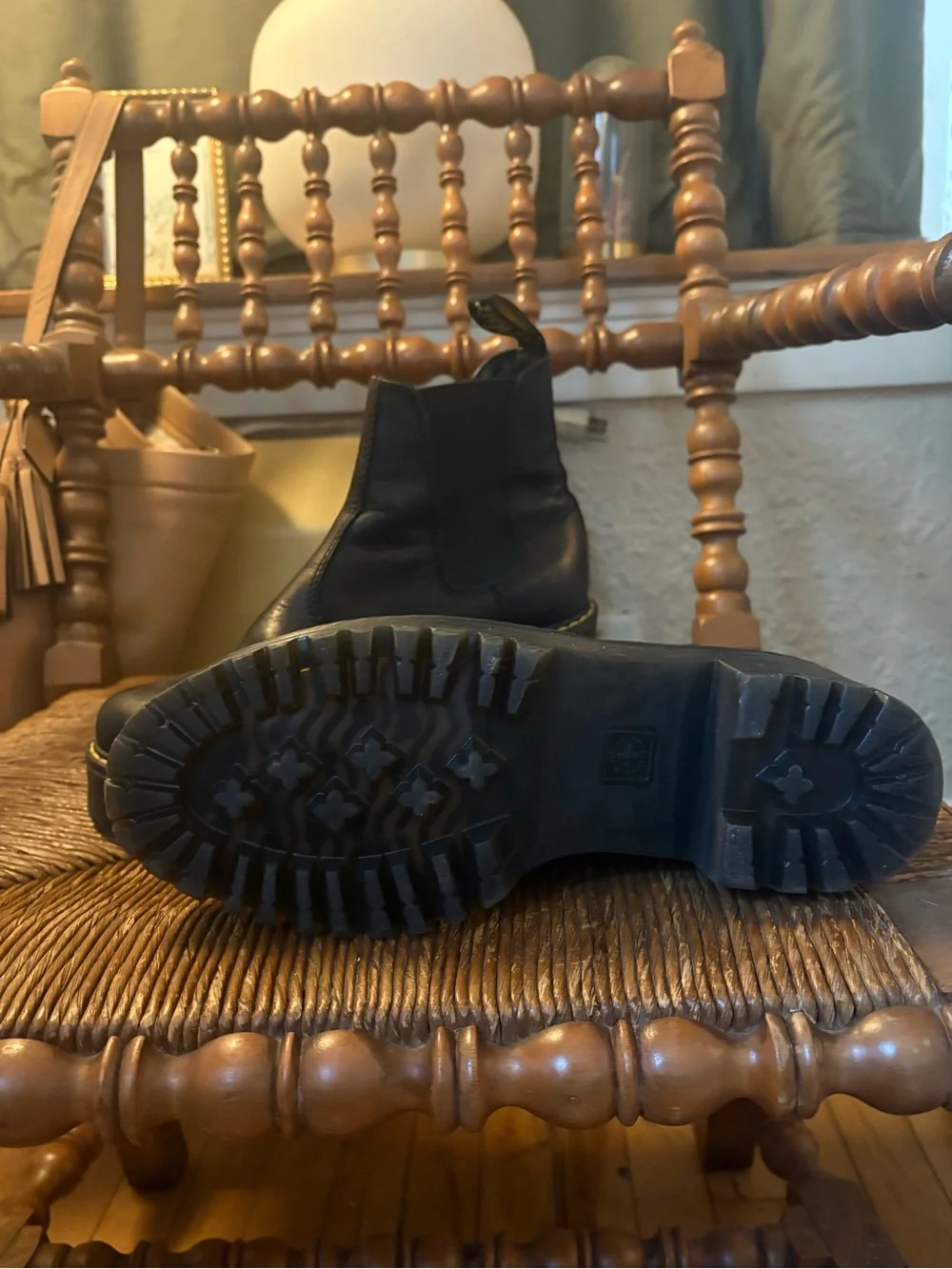 Dr. Martens Rometty Black Leather Platform Chelsea Boots with Yellow Stitching